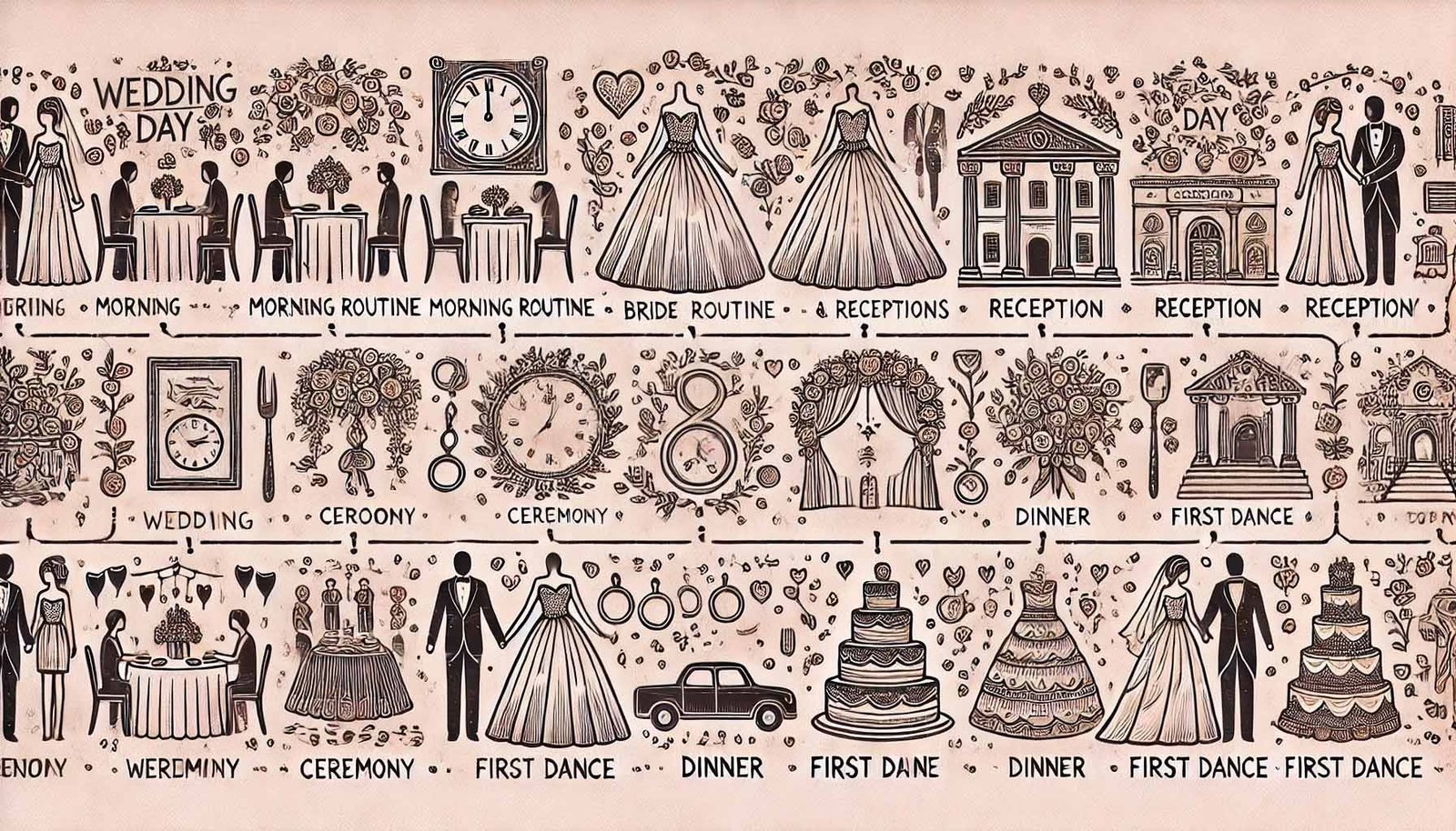 Detaljeret tidsplan for bryllupsdagen
